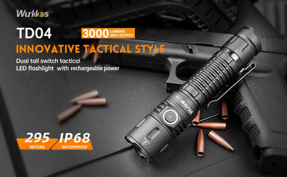 Wurkkos TD04 21700 EDC Self Defense Tactical Flashlight  Powerful 3000LM Rechargeable Torch XHP50D HI LED Lamp IP68 Dual Switch