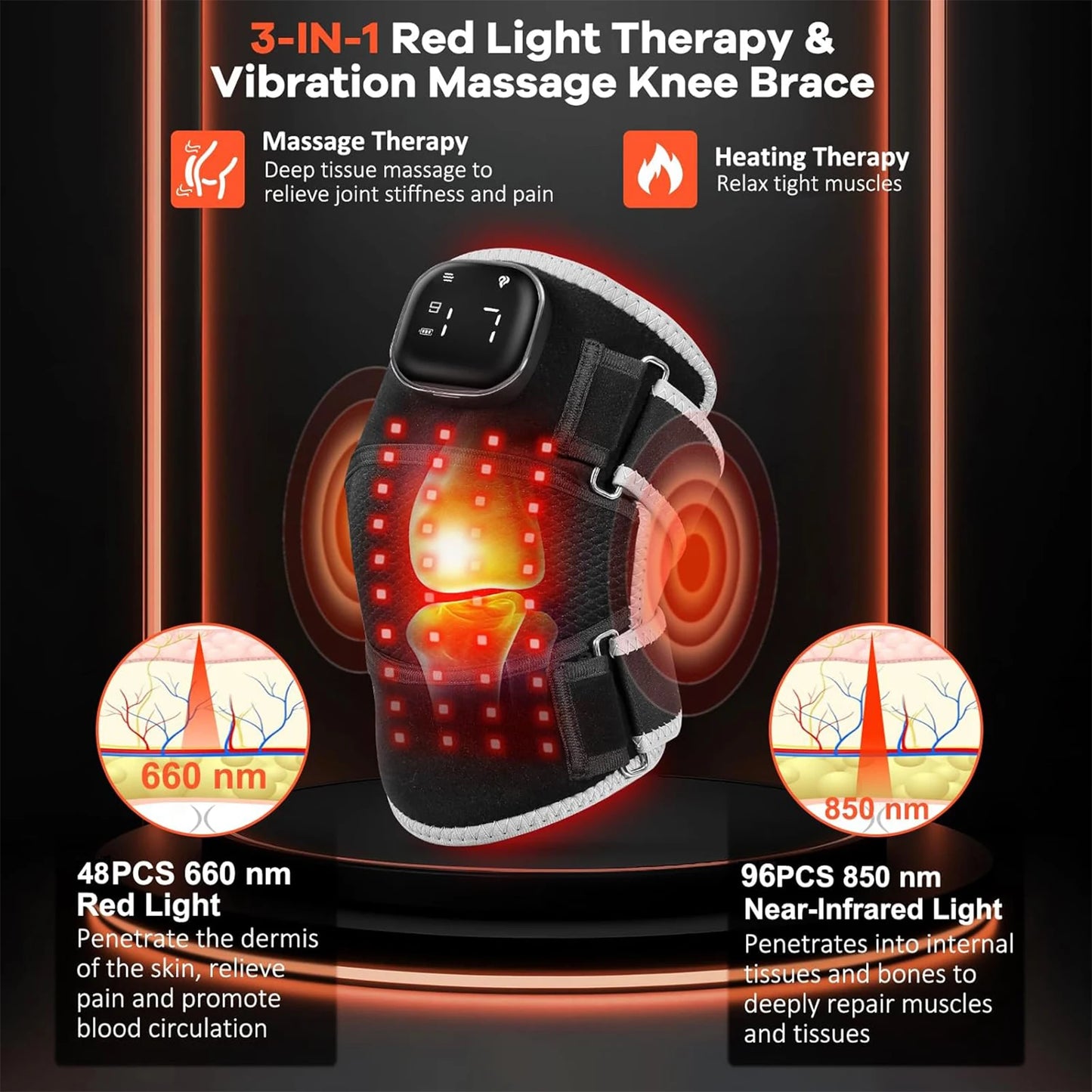 Infrared Heating Vibration Brace USB Plug In 660nm 850nm Red Light Pad for Knee Shoulder Elbow Joint Relax