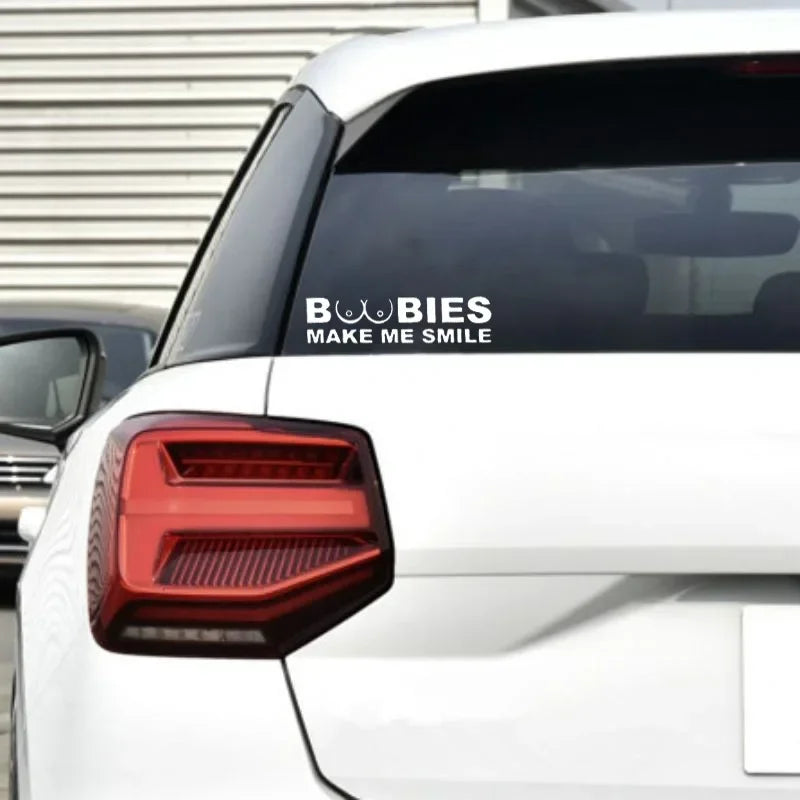 BOOBIES Make Me Smile Car Sticker Auto Body Bumper Windows Motorcycle Laptop Walls Vinyl Film Funny Decal Car Tuning Accessories