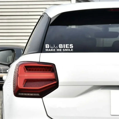 BOOBIES Make Me Smile Car Sticker Auto Body Bumper Windows Motorcycle Laptop Walls Vinyl Film Funny Decal Car Tuning Accessories