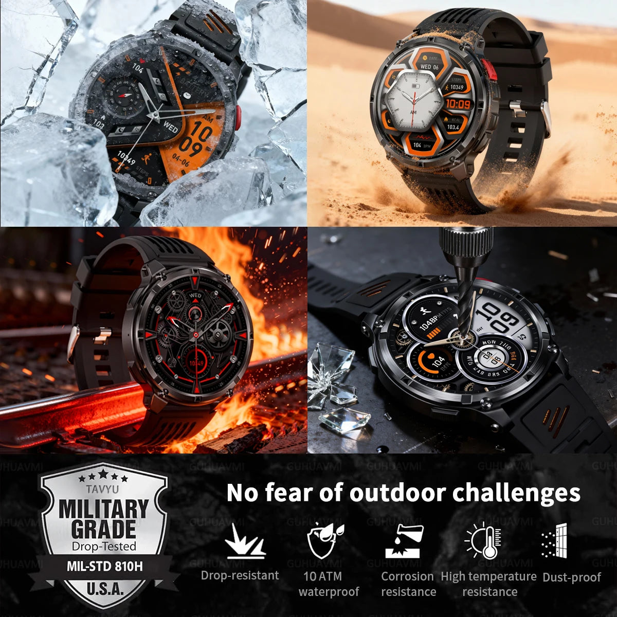 2026 New T-REX3 1100mAh Battery SmartWatch 10ATM Waterproof Compass Altitude HD Bluetooth call Sports Flashlight Smart Watch Men