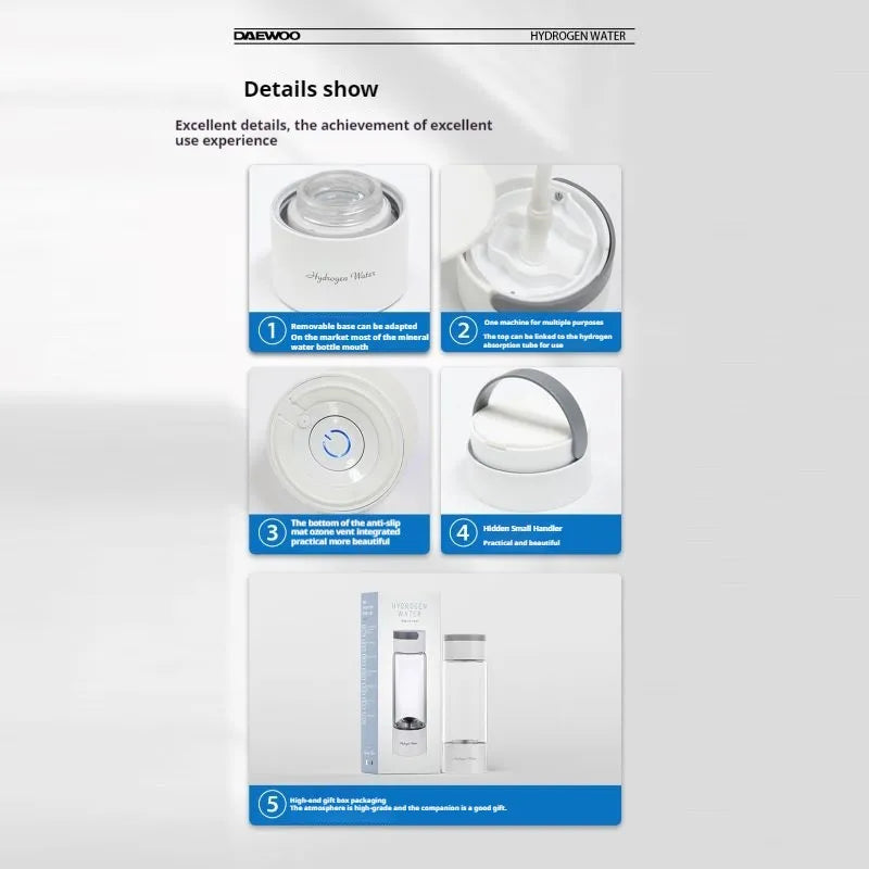 Hydrogen water generator, hydrogen water bottle, glass bottle, SPE proton exchange membrane technology, PPB5000