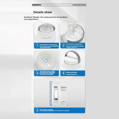 Hydrogen water generator, hydrogen water bottle, glass bottle, SPE proton exchange membrane technology, PPB5000