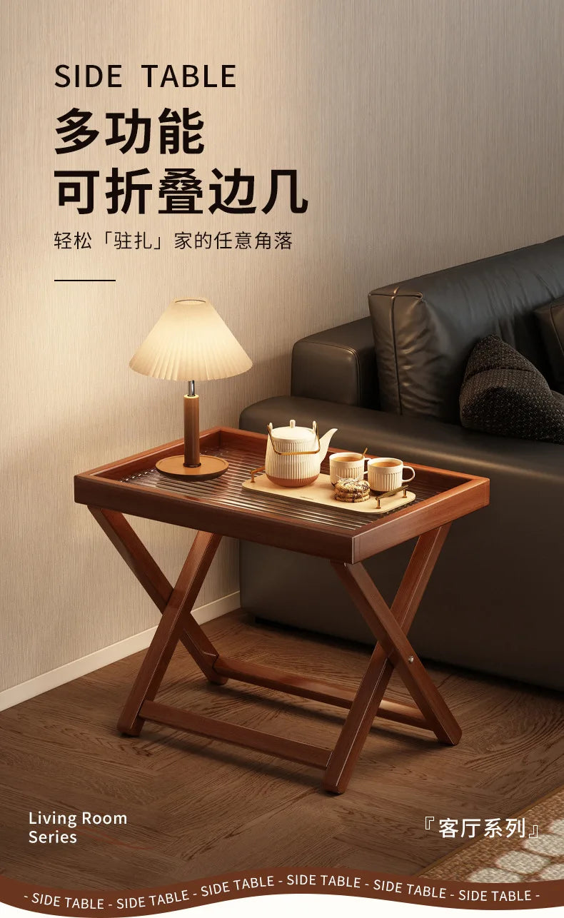 Space-Saving Foldable End Table: Minimalist Corner & Couch Side Table with Shelf – Perfect for Living Room, Balcony or Bedside