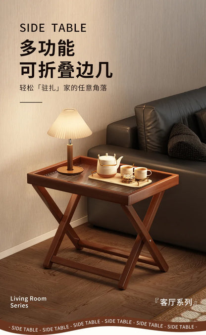 Space-Saving Foldable End Table: Minimalist Corner & Couch Side Table with Shelf – Perfect for Living Room, Balcony or Bedside