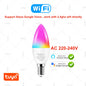 Tuya E14 Candle Lamp Smart Life App Control Smart Bulb WiFi Or Bluetooth RGB+CW LED Light 220V Dimmable Crystal Lamps Room Decor