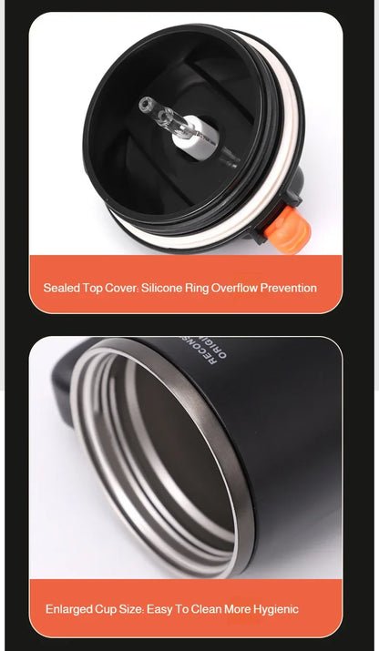 1L 304 Stainless Steel Vacuum Insulated Water Bottle One Touch Flip Lid Thermos Mug with Straw Handle for Car Travel Home Daily