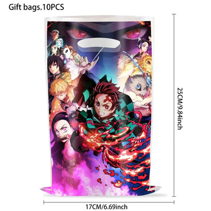 Anime Demon Birthday Theme Gifts Bags Keychain tattoo sticker Demon Slayer Candy Bags Packaging Giveaway Party Favors Gifts Supp