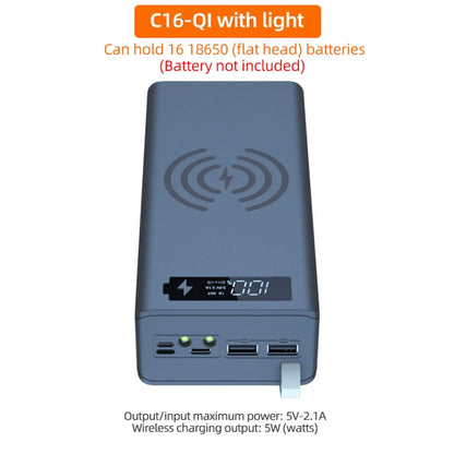 C16 Power Bank Case 16*18650 USB Welding Free Power Bank Case Detachable Portable QC 3.0 PD DIY Shell Housing For Powerbank