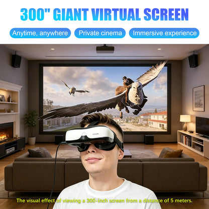 Portable Head Mounted Display HDMI Type-C, 300 Inch Virtual Screen Private Cinema Compatible with Switch Steam Deck PS5 PC