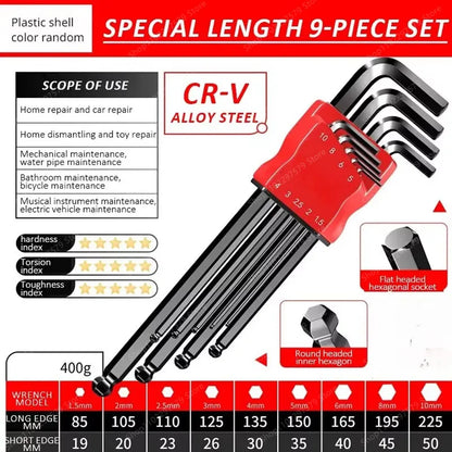 Universal Torque Length Metric Double Head Allen Wrench Set with Socket for Motorcycle Bikes Home Assembly and Disassembly Tools