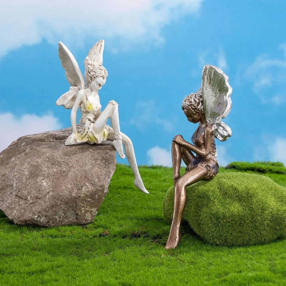 Flower Fairy Statue Ornament Figurines With Wings Outdoor Garden Resin Craft Landscaping Yard Decoration Fast Delivery