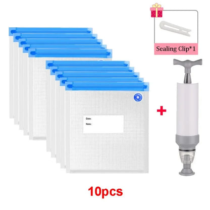Reusable Vacuum Sealer Bags Food Storage Bag Household Vacuum Vegetable Food Sealer Bag With Hand Pump Sealing Clips