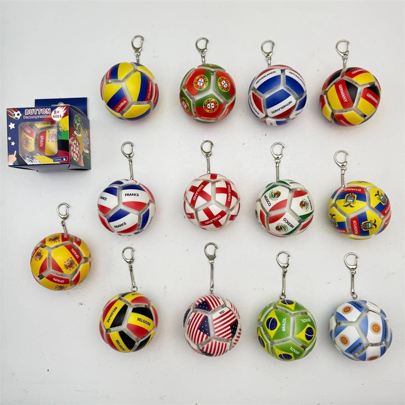 Soccer Ball Fidget Button Keychain Clicky Stress Relief Toy 3D Soccer Football Sport Ball for Men Women Car Key Handbag Gift