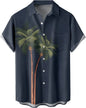 Summer Men's Gradient Sketch Coconut Tree 3D Printed Shirt, Vintage Hawaiian Tropical Quick Drying Loose Shirt