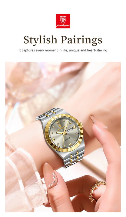 POEDAGAR Elegant Casual Ladies Watch Luminous Waterproof Week Date Fashion Woman Wristwatch Stainless Steel Women Quartz Watches