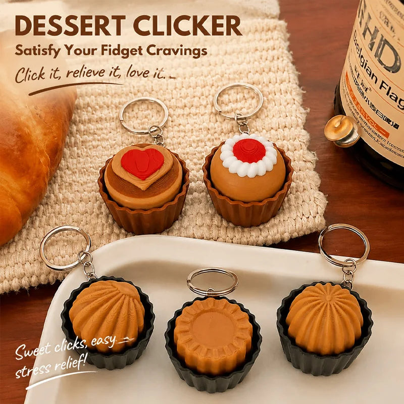 3D Printed Cappuccino Coffee Cup Keyrings Creative Clicker Button Dessert Keychains Office Stress Relief Keyboard Fidgets Gifts