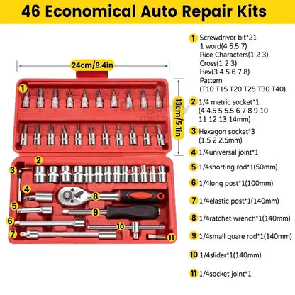 For Harley Dyna Softail Sportster Electra Road King Street Glide 46pcs Car Repair Tool 1/4-Inch Socket Set