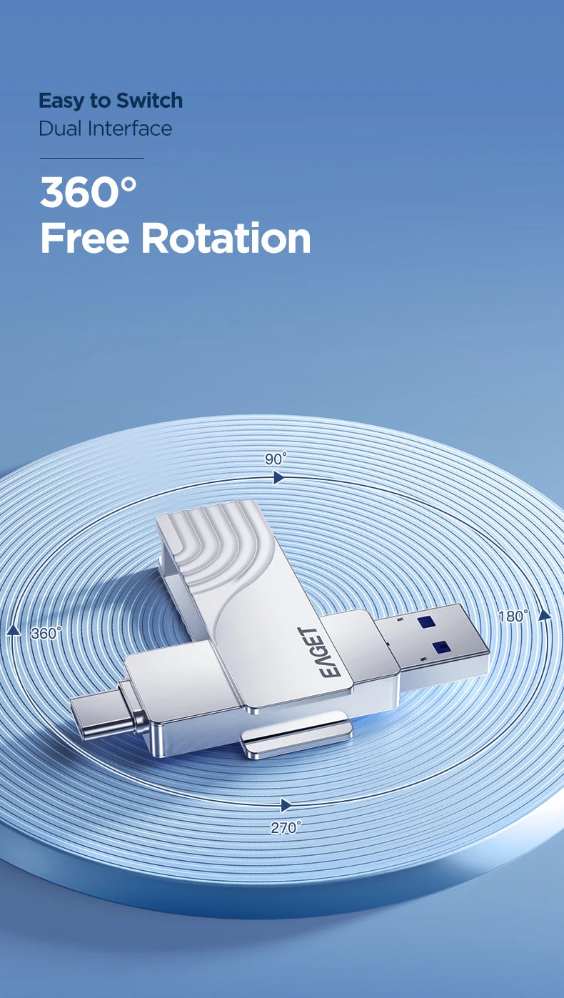 EAGET CF30 USB 3. 2 Type C To USB Flash Drive Pen Drive 1T 32GB 2 in 1 USB 3.2 Memory Stick Flash Disk Type-C Pendrive