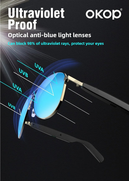 OKOP Smart Bluetooth Glasses,Waterproof Bluetooth Headset,Voice Call Glasses,Anti-blue Light Air Conduction Glasses,AI Glasses