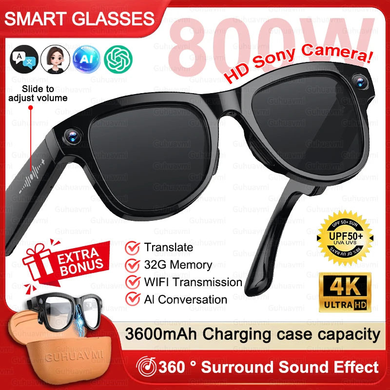 2026 Inteligentne Okulary AI M02 Ultra Kamera HD 1080P ChatGPT Etui ładujące 3600mAh Power Bank 32GB Tłumaczenie Muzyka Wideo Okulary Przeciwsłoneczne