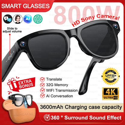 2026 Inteligentne Okulary AI M02 Ultra Kamera HD 1080P ChatGPT Etui ładujące 3600mAh Power Bank 32GB Tłumaczenie Muzyka Wideo Okulary Przeciwsłoneczne