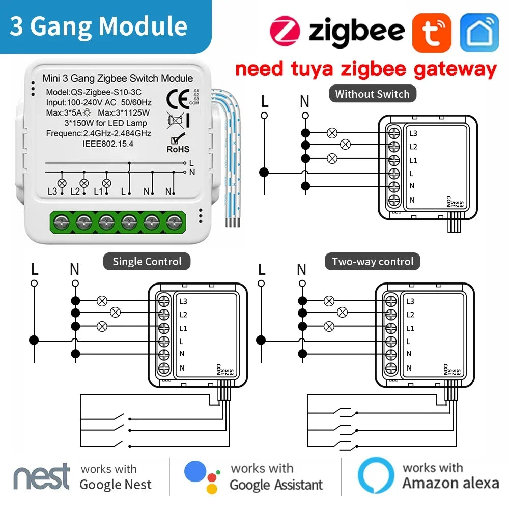 TNCE TUYA WIFI/Zigbee Switch Light Curtain Dimmer Smart DIY MINI Module, 2-way Control Breaker, Voice with Alexa Google Home