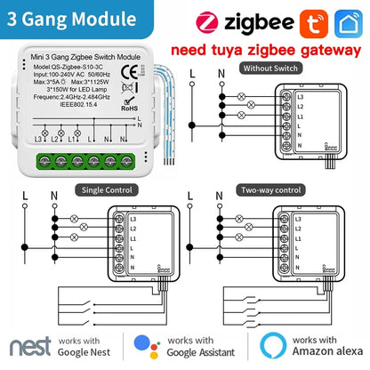 TNCE TUYA WIFI/Zigbee Switch Light Curtain Dimmer Smart DIY MINI Module, 2-way Control Breaker, Voice with Alexa Google Home