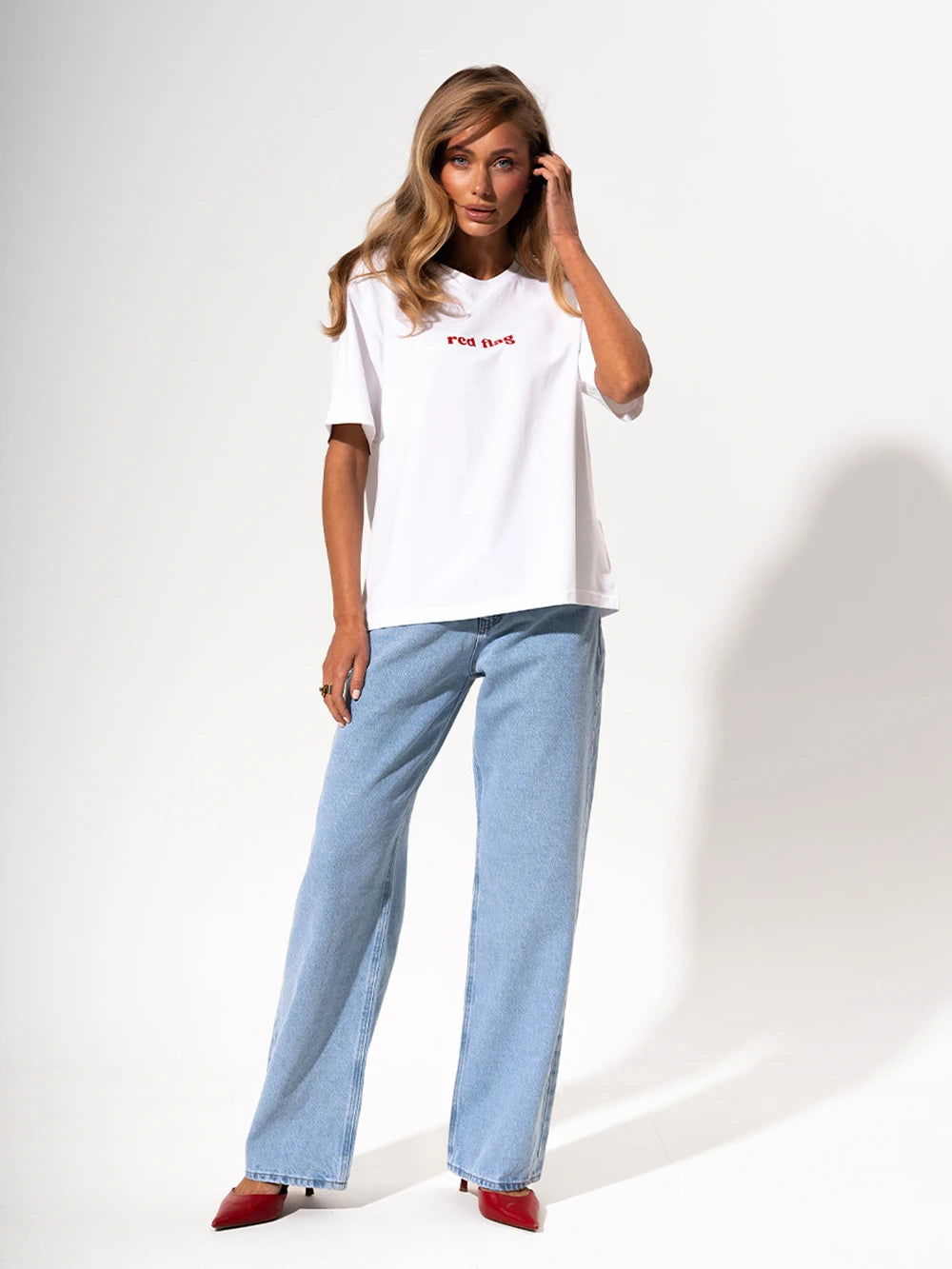 Red Flag T-Shirt Letter Print Women's T-Shirt Cotton Simple Design Summer Fashion Tee Boutique Drop Sleeve