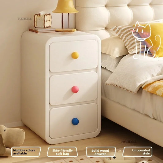 Cute Solid Wood Children's Nightstands for Children Furniture Dormitory Storage Bedside Tables Narrow Children's Storage Cabinet
