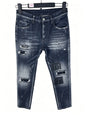6060 Four Seasons New Men's Washed Ripped Patch Old Slim-fit Straight Black Jeans for Men
