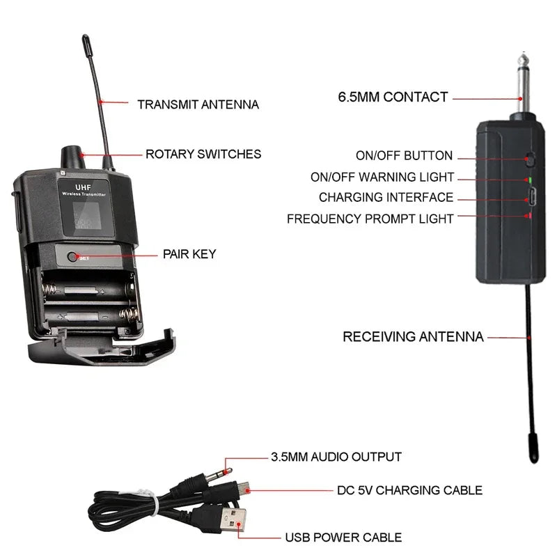 Wireless Lavalier Microphon Headset Mic with Transmitter Receiver LED Display Bodypack Transmitter for Teaching Live Performance