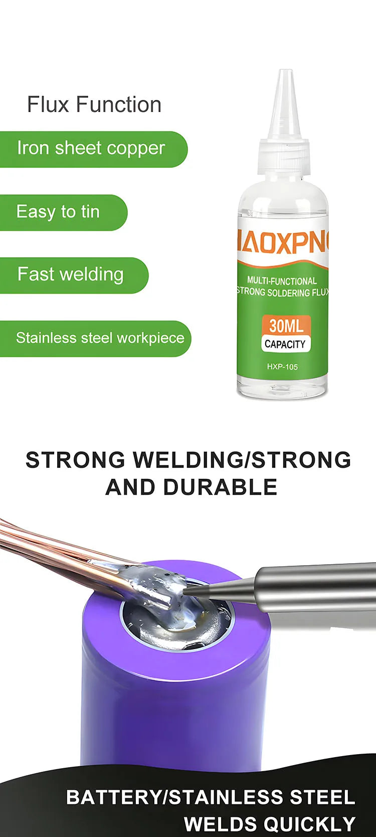Multi functional strong soldering flux suitable for metals such as stainless steel, copper, iron, nickel, galvanized sheet, etc