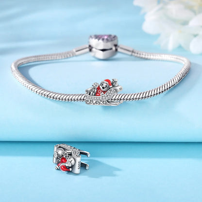 925 Sterling Silver Christmas Sleigh Santa Claus Pendant Holiday Party Charm Fit Original Charm Bracelets Women DIY Jewelry Gift
