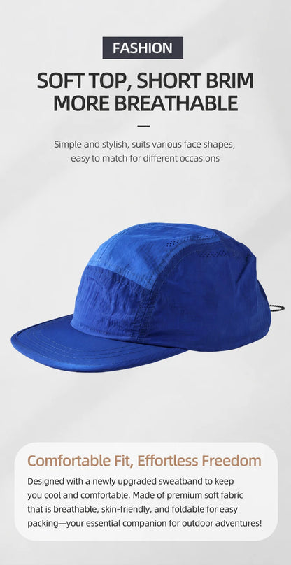 Water Resistant Quick Dry 5 Panel Baseball Hat Lightweight Breathable Sports Sun Caps For Men Women Drawstring Foldable Hats