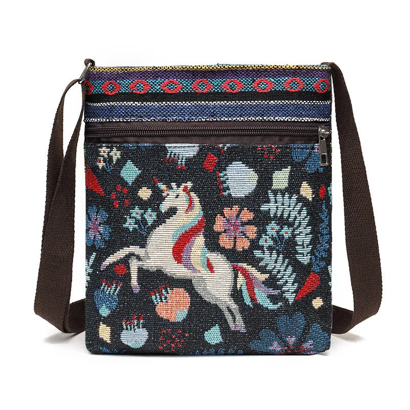 Lady Crossbody Shoulder Bag, Phone Purse Handbag, Ethnic Style Embroidered Messenger Bag, Retro Small Canvas Bag
