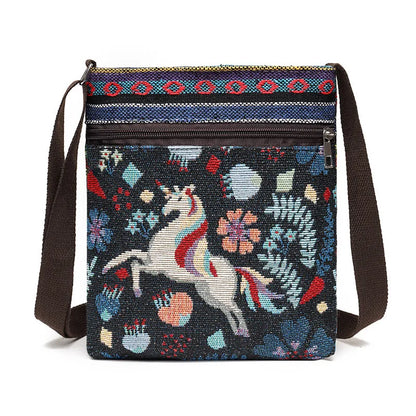 Lady Crossbody Shoulder Bag, Phone Purse Handbag, Ethnic Style Embroidered Messenger Bag, Retro Small Canvas Bag