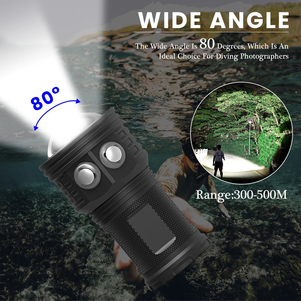 Asafee DRC01 COB LED 6000LM 80M Underwater Diving Flashlight White Red Blue 80° Light 500M Range Torch IPX8 Waterproof Lantern