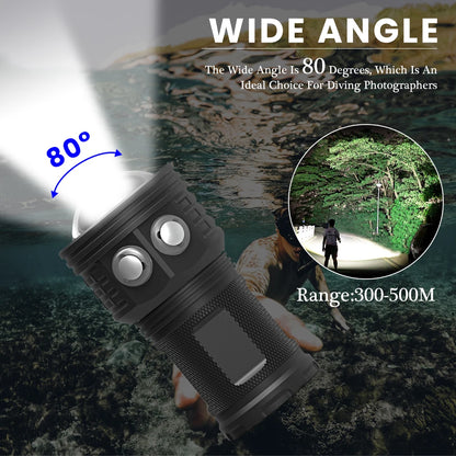 Asafee DRC01 COB LED 6000LM 80M Underwater Diving Flashlight White Red Blue 80° Light 500M Range Torch IPX8 Waterproof Lantern
