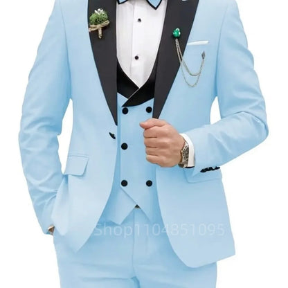 3 Pieces Men's Wedding Suits Formal Groom Tuxedo Slim Fit Business Blazer Double Breasted Vest Pants Set for Party