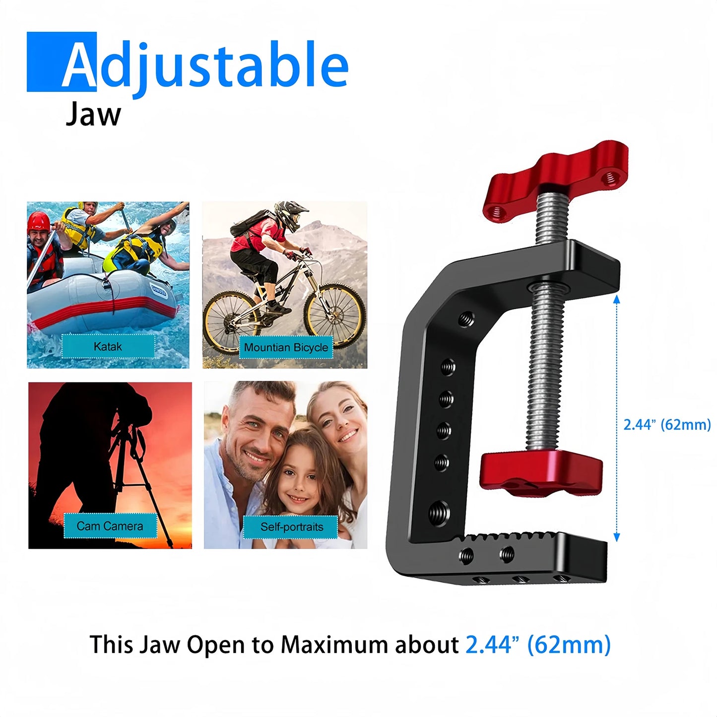 Lanxire C Clamp Camera Clamp Mount with 1/4’’ and 3/8’’ Threaded Holes - 2.44 Inch Jaw Opening - Max Load 12lb/5kg