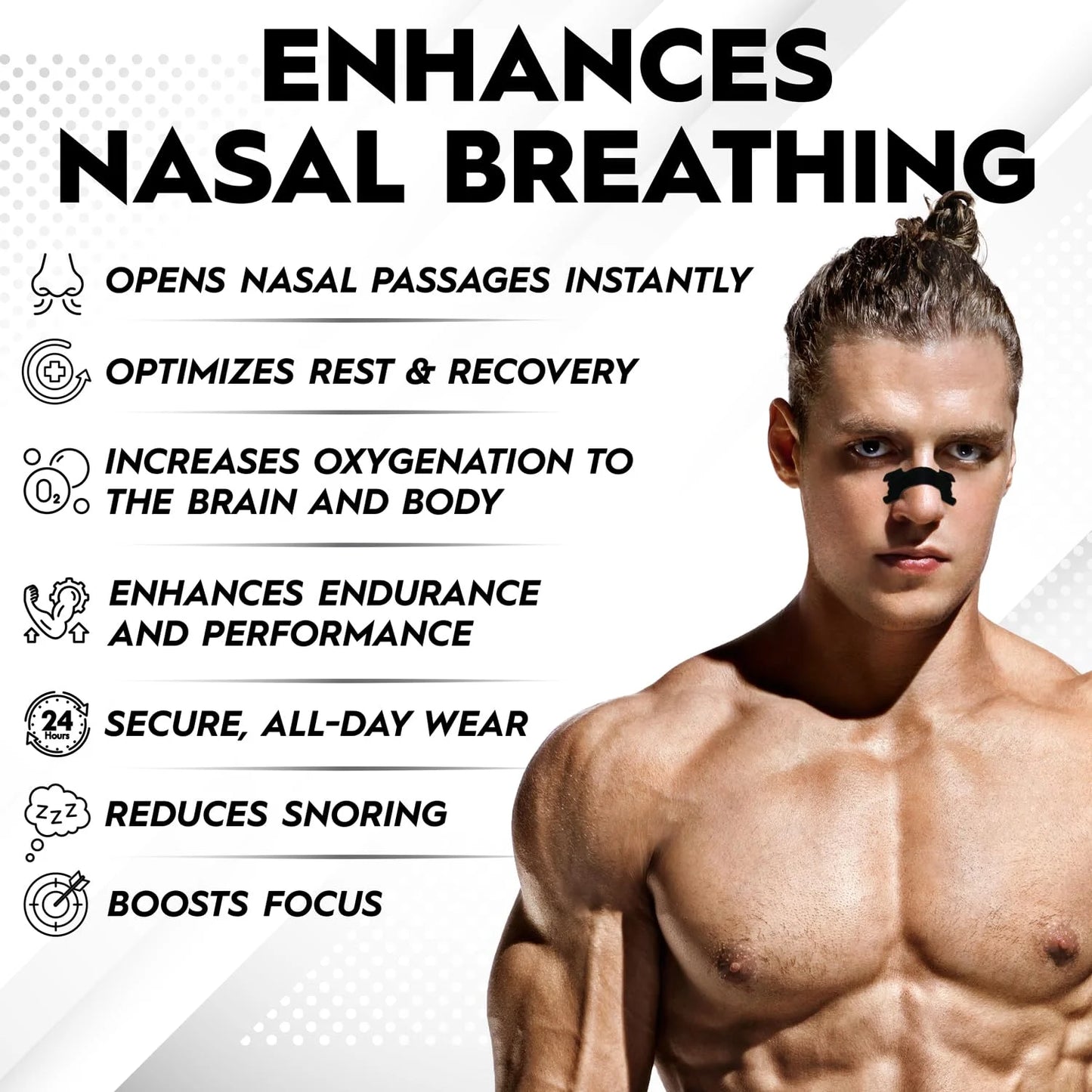 Nose Strips for Breathing, Oil & Sweat Proof Adhesive, Athletic Nasal Strips for Snoring & Sleeping
