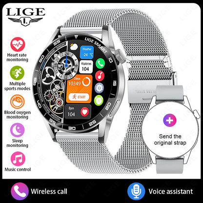 LIGE Full Touch Smartwatch Outdoor Military Smart Watch 1.38" HD Screen Bluetooth Call IP68 Waterproof Sport Fitness Watches Men