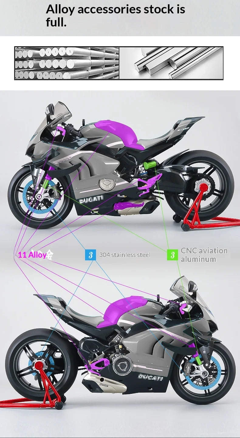 XLG 1:7 Ducati Panigale V4S Motorcycle Model - Alloy Die-Cast with Smoke Effect & Light/Sound Official Licensed Collector‘s Gift
