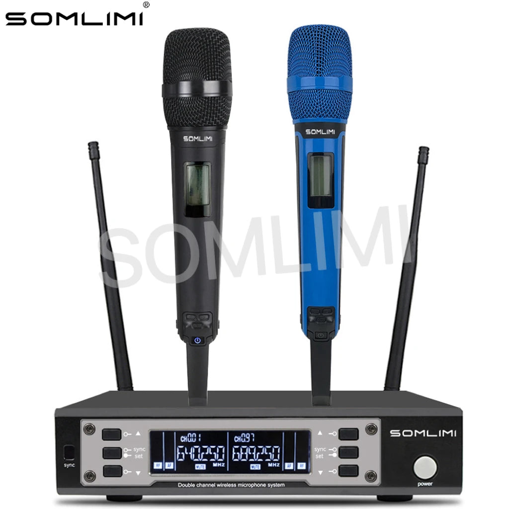 SOMLIMI 135G4 UHF Dual Channels Profession Wireless Microphone System Stage Performance Dynamic Long Distance Metal Handheld