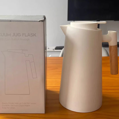 1Pc 1000ML Thermos Bottle Nordic Thermos For Hot Water Intelligent Water Heater Kettle Jug Bottle Vacuum Flask Wooden Handle