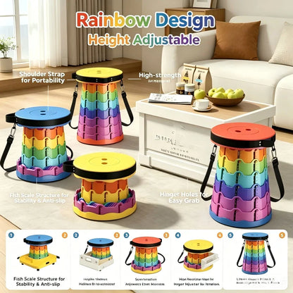 Adjustable Rainbow Telescopic Folding Stool Portable Plastic Retractable Seat Lightweight Outdoor Travel Camping Fishing Stool M