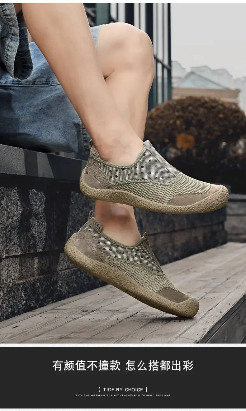 Summer Mesh Shoes Men Sneakers Plus Size Lightweight Breathable Walking Footwear New Slip-On Comfortable Casual Men's Shoes