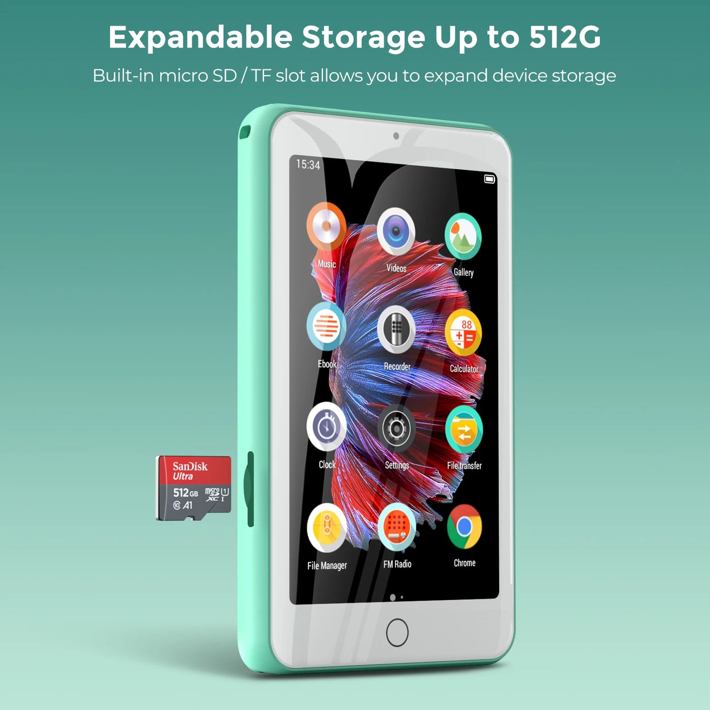 mp3 player bluetooth and wifi, MP3/MP4 music player with video, speakers, FM radio, eBooks, capacity up to 512 GB