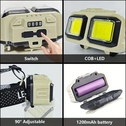 Powerful LED Headlamp COB Induction Rechargeable Head Flashlight Safety Lighting Head Torch for Outdoor Camping Cycling Fishing
